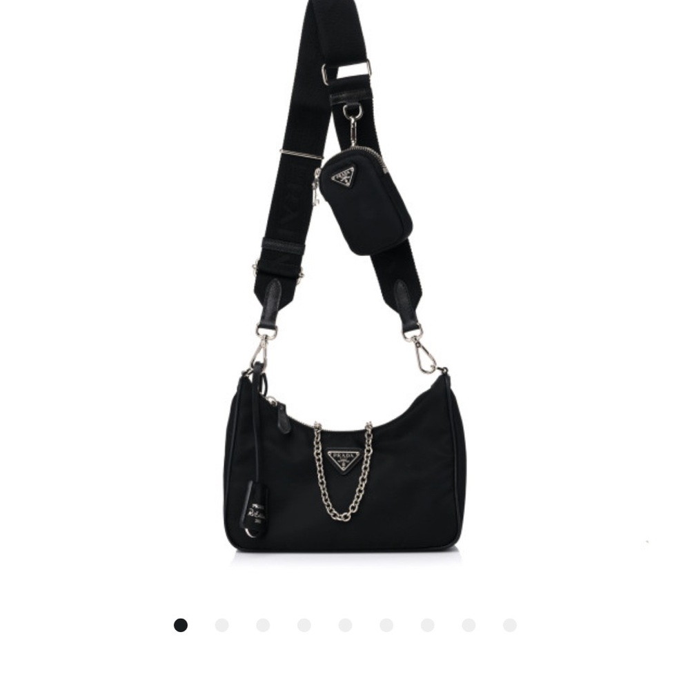 Prada Black Crossbody Bag with Adjustable Strap and Silver Chain